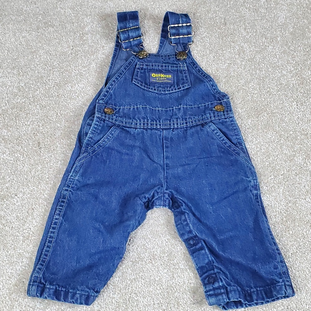 OSHKOSH B'Gosh Baby Bib Blue Jean Denim Overalls Size 9 Months